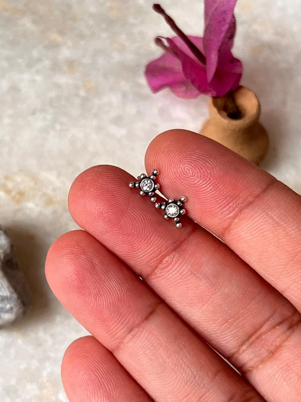 Rawa White Cz Stone Studs 925 Sterling Silver Earrings