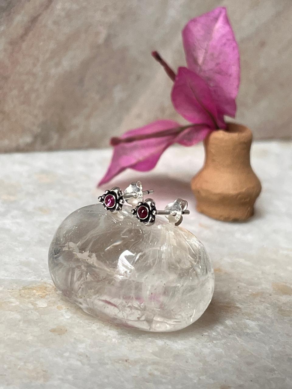 Classic leaf pink CZ sterling silver stud earrings for daily wear
