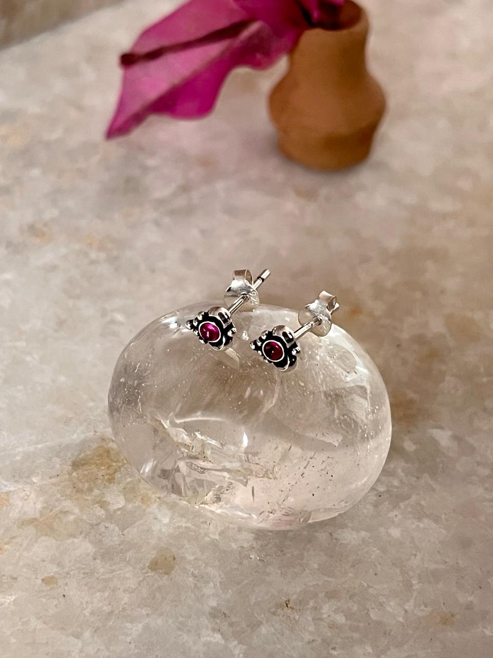 Dainty leaf pink CZ studs in sterling silver for women