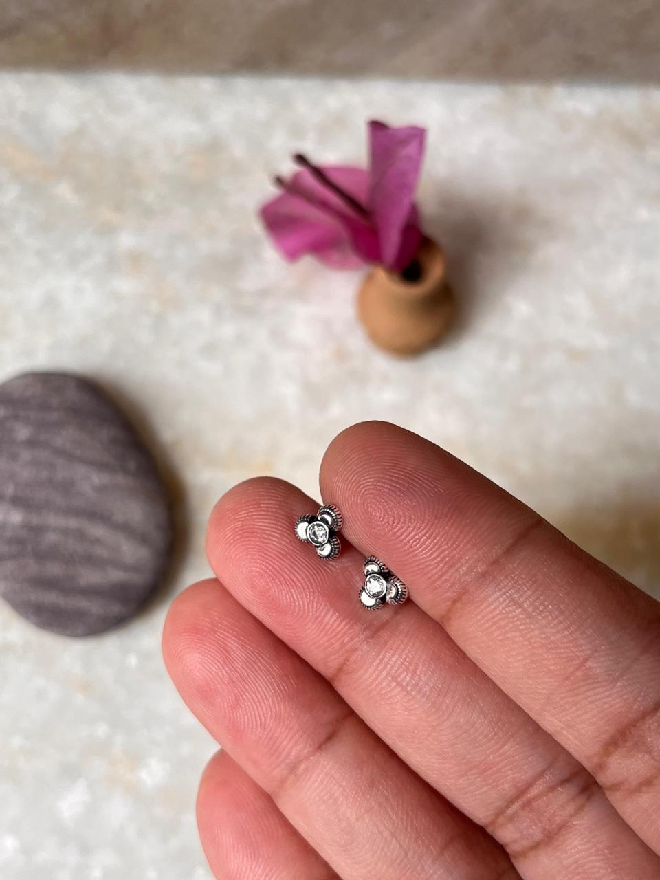 Classic sterling silver flower stud earrings with CZ sparkle