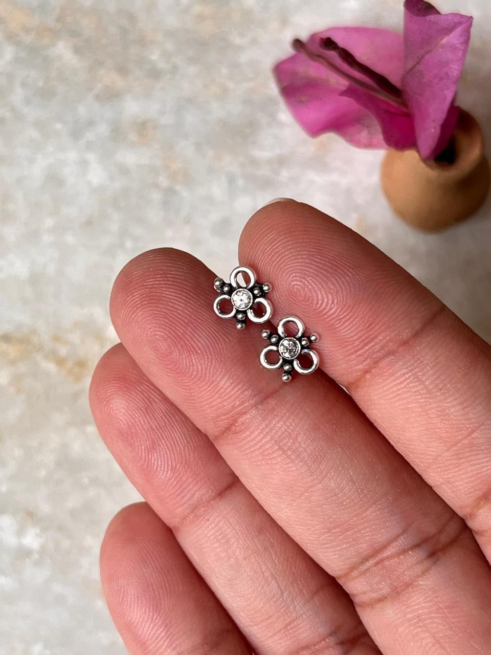 925 sterling silver white cubic zirconia flower studs