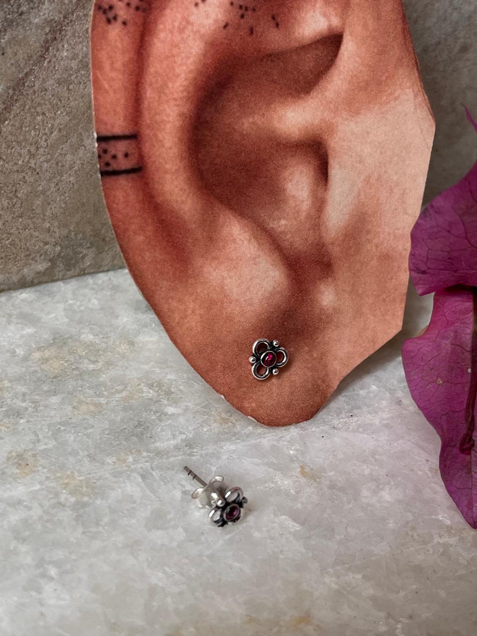 Flower Pink Cz Stone Studs 925 Sterling Silver Earrings