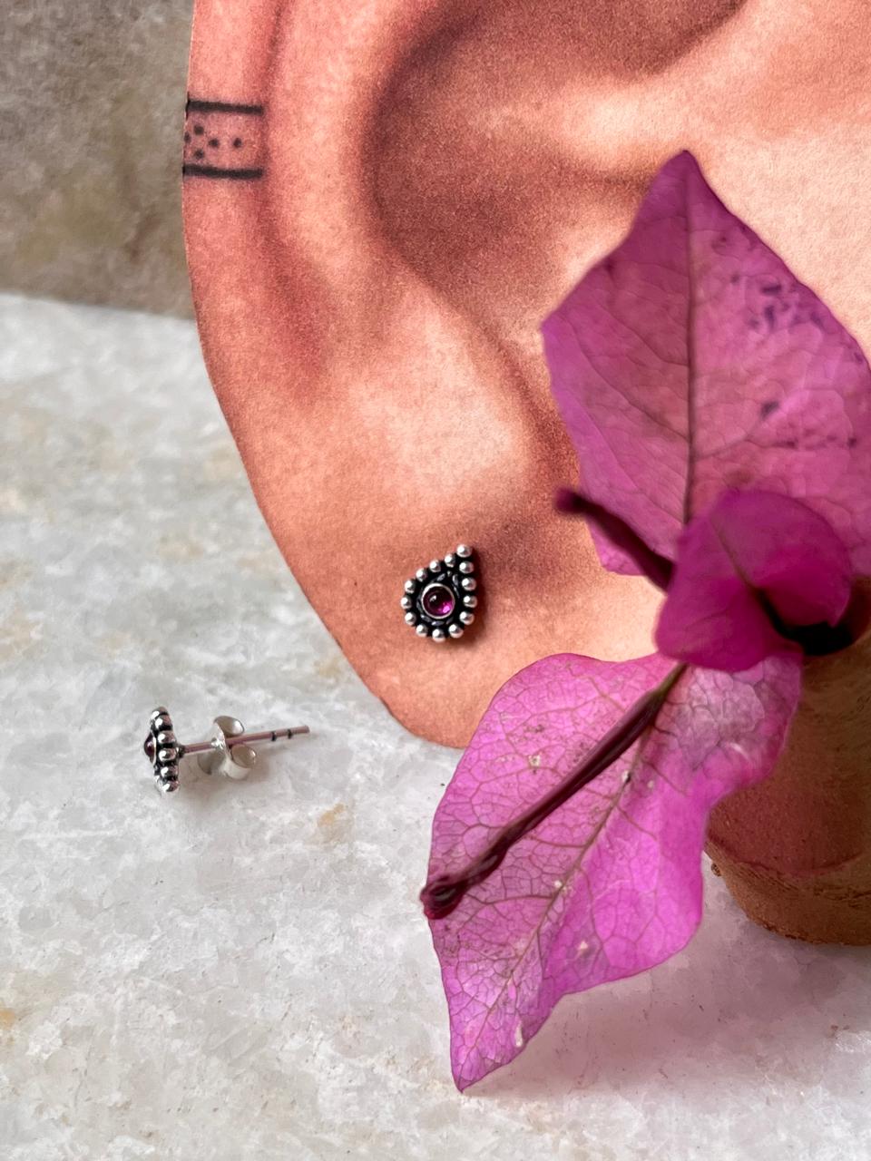Elegant drop design sterling silver earrings with pink CZ stones