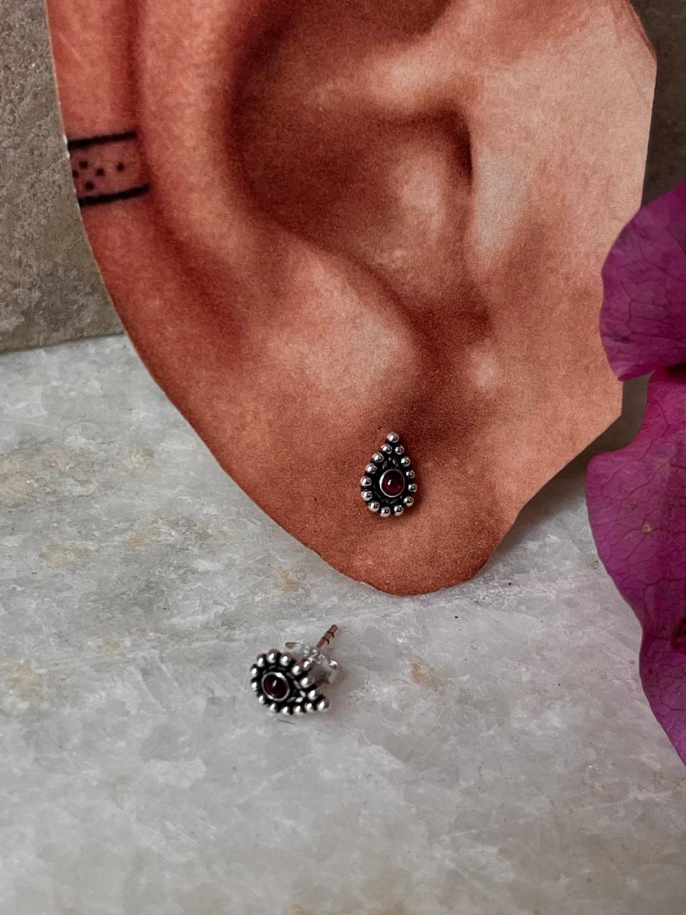 Dainty sterling silver drop studs with sparkling pink CZ