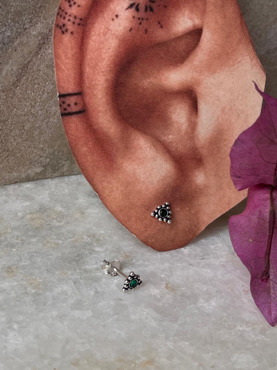 Teekona Green Cz Stone Studs 925 Sterling Silver Earrings