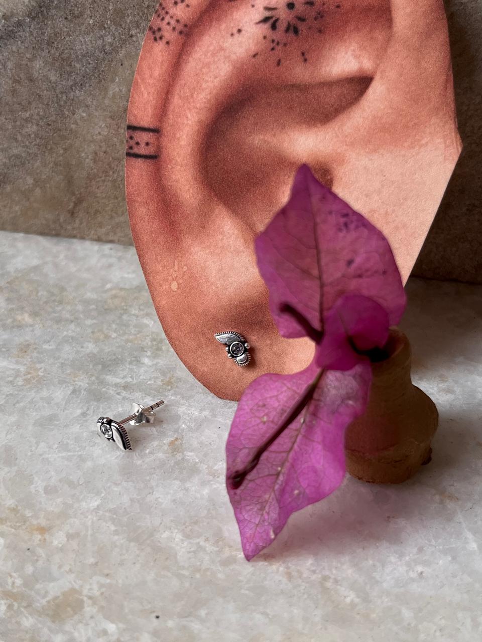 Vintage style sterling silver stud earrings with white CZ