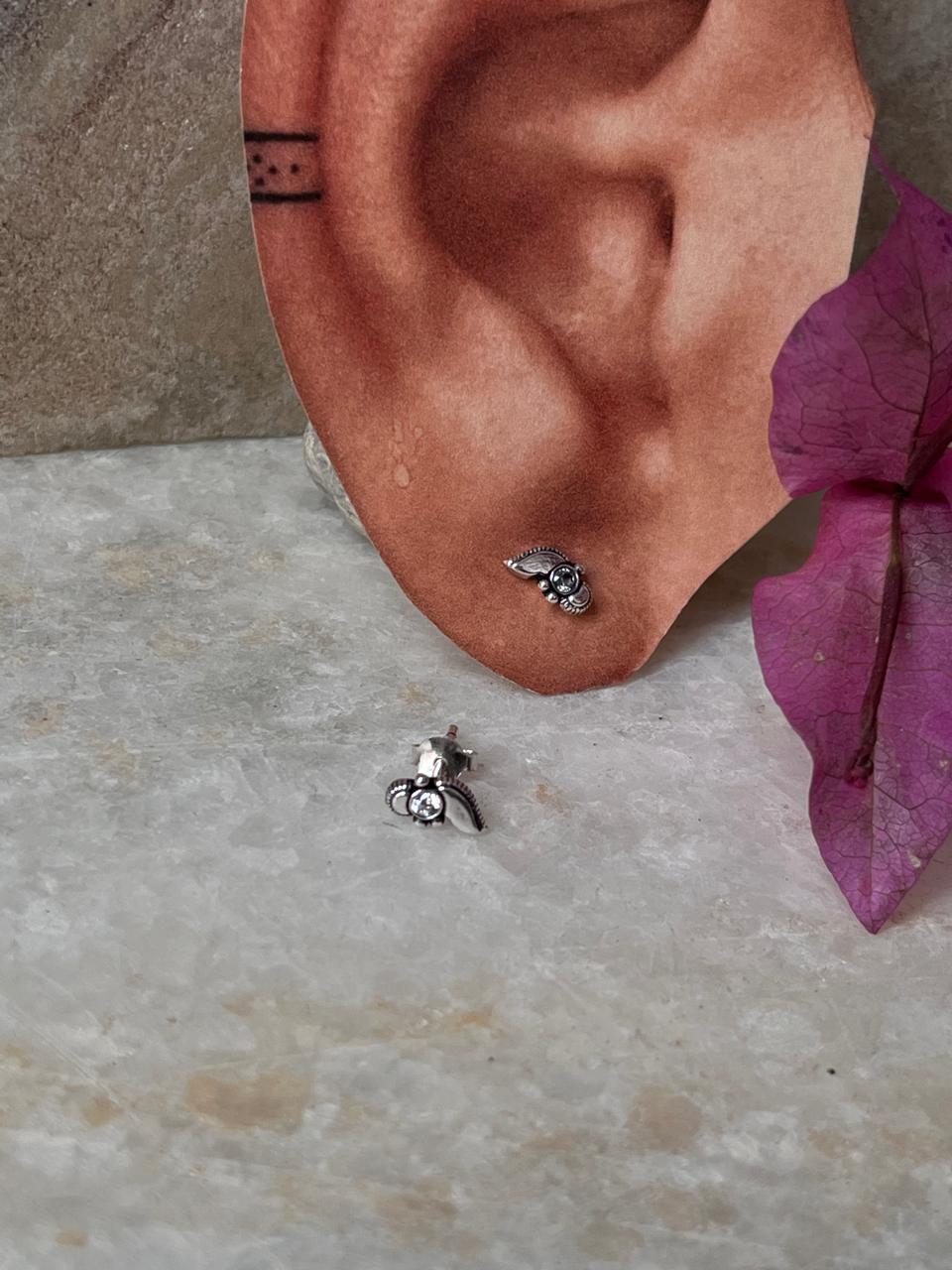 Elegant antique design white CZ stud earrings in sterling silver