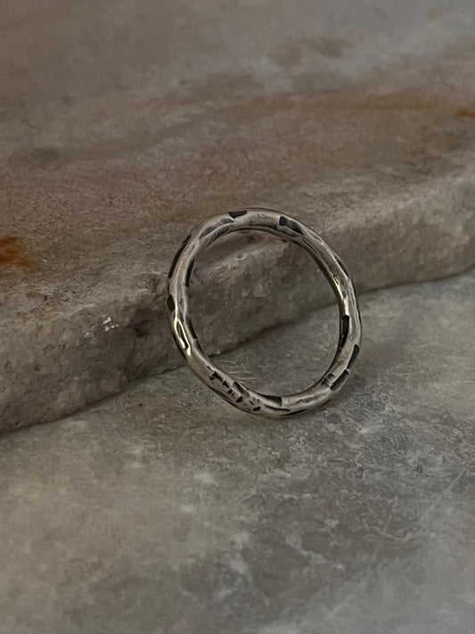 Hammered Thin Molten Matte Finished Stack Band 925 Sterling Silver Ring