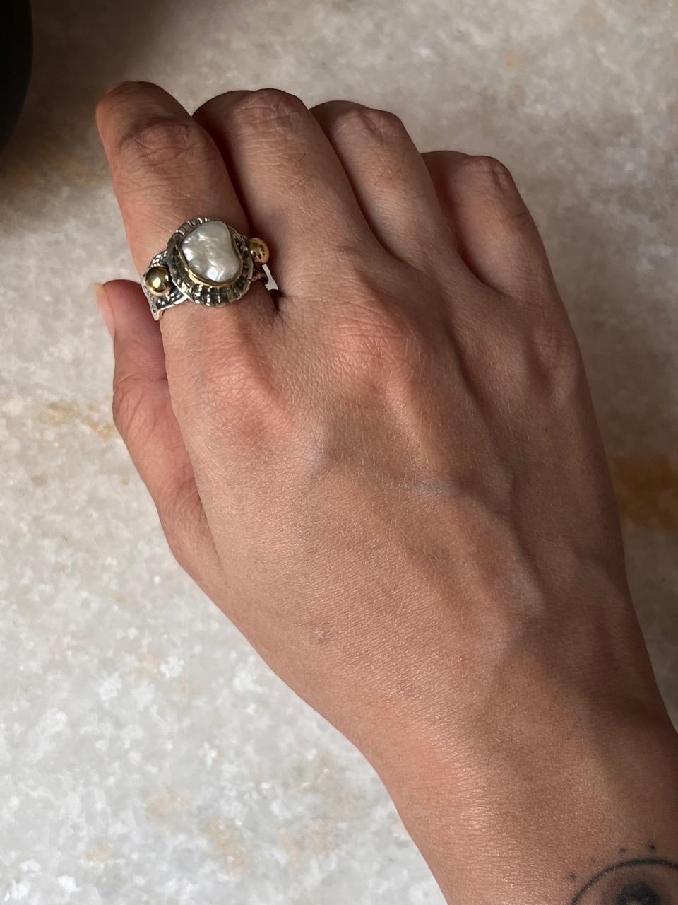 Baroque Pearl Rustic Fusion Handcrafted 925 Sterling Silver Ring