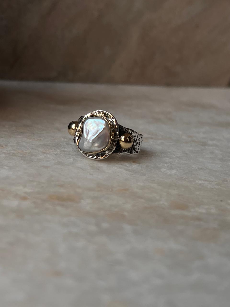 Baroque Pearl Rustic Fusion Handcrafted 925 Sterling Silver Ring