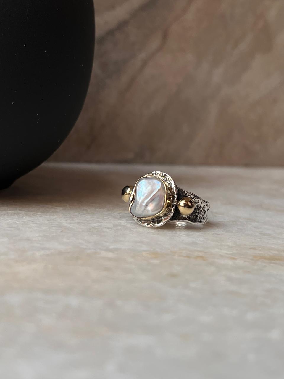 Baroque Pearl Rustic Fusion Handcrafted 925 Sterling Silver Ring