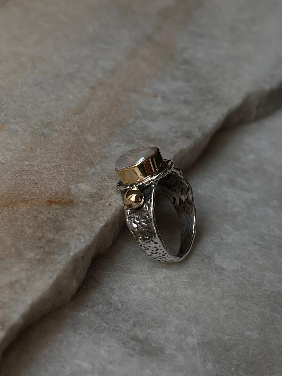 Baroque Pearl Rustic Fusion Handcrafted 925 Sterling Silver Ring