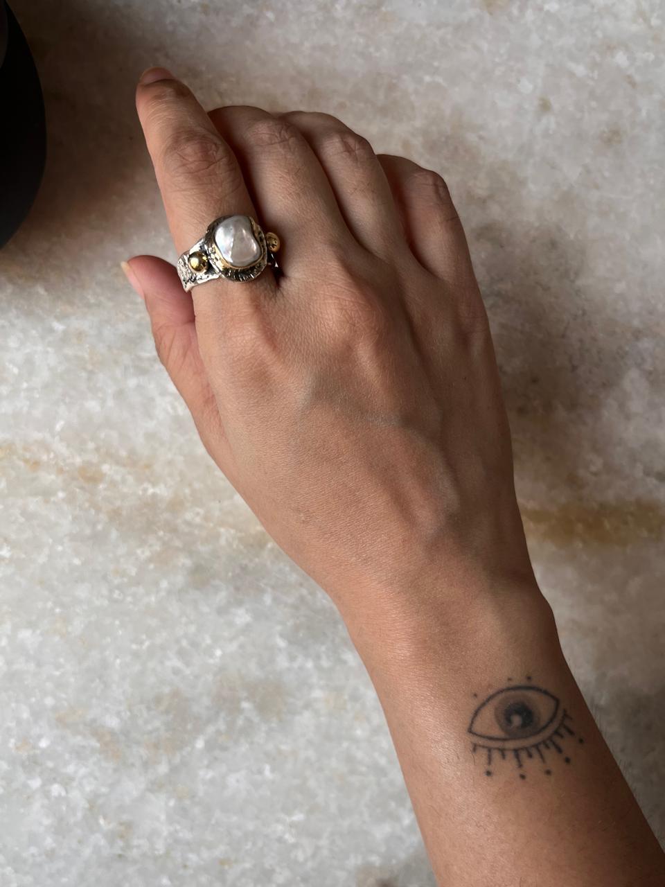 Baroque Pearl Rustic Fusion Handcrafted 925 Sterling Silver Ring