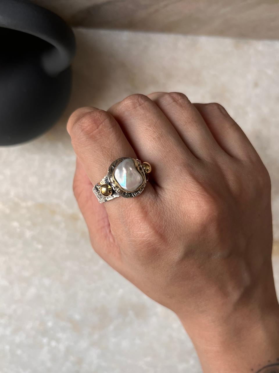 Baroque Pearl Rustic Fusion Handcrafted 925 Sterling Silver Ring