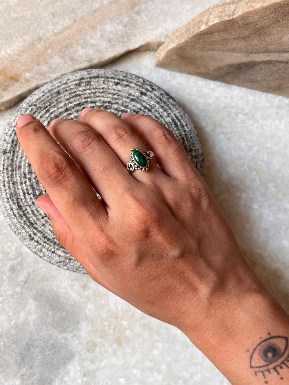 Malachite Boho Rawa 925 Sterling Silver Ring