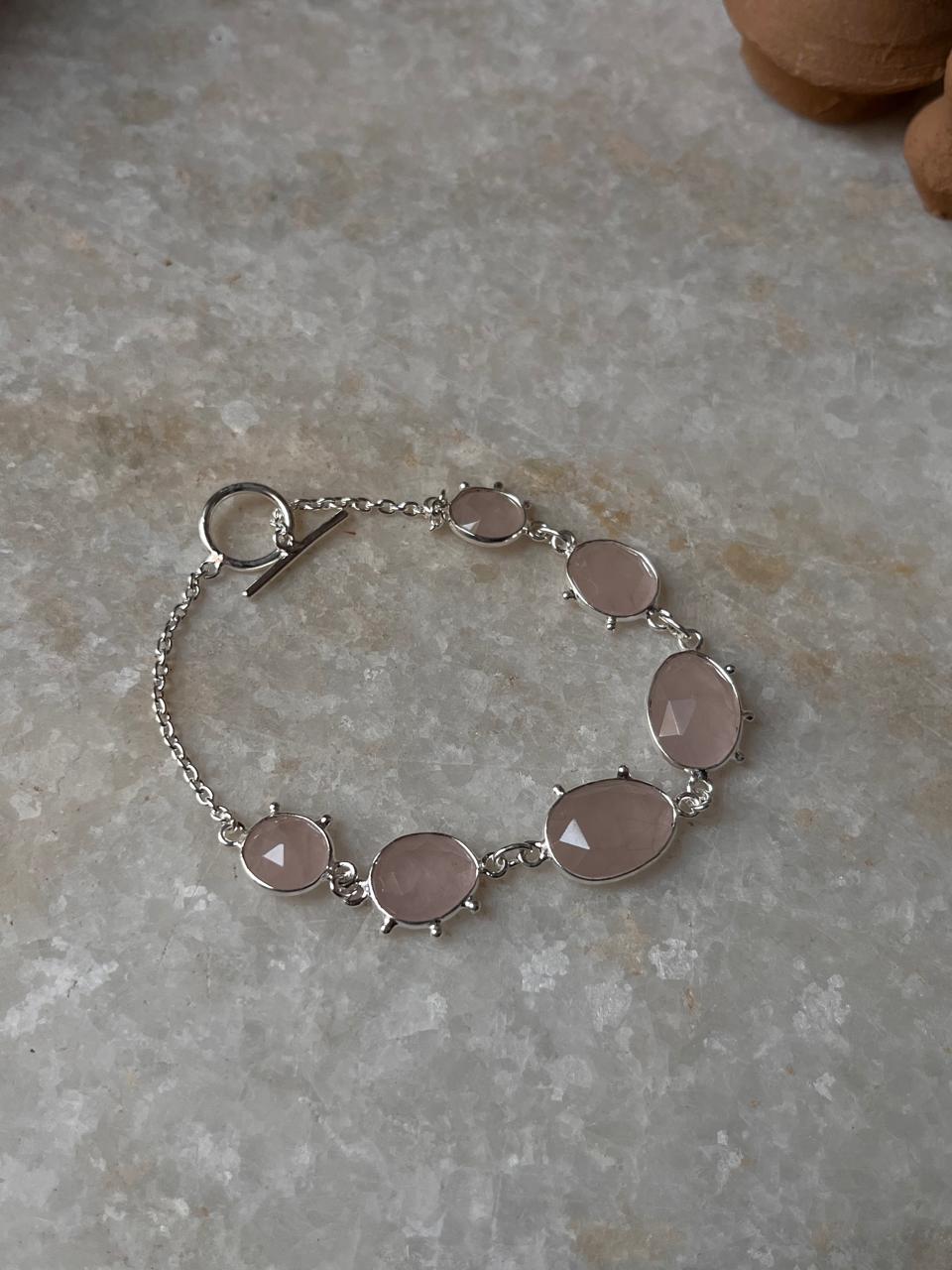 Rose Quartz 925 Sterling Silver Bracelet
