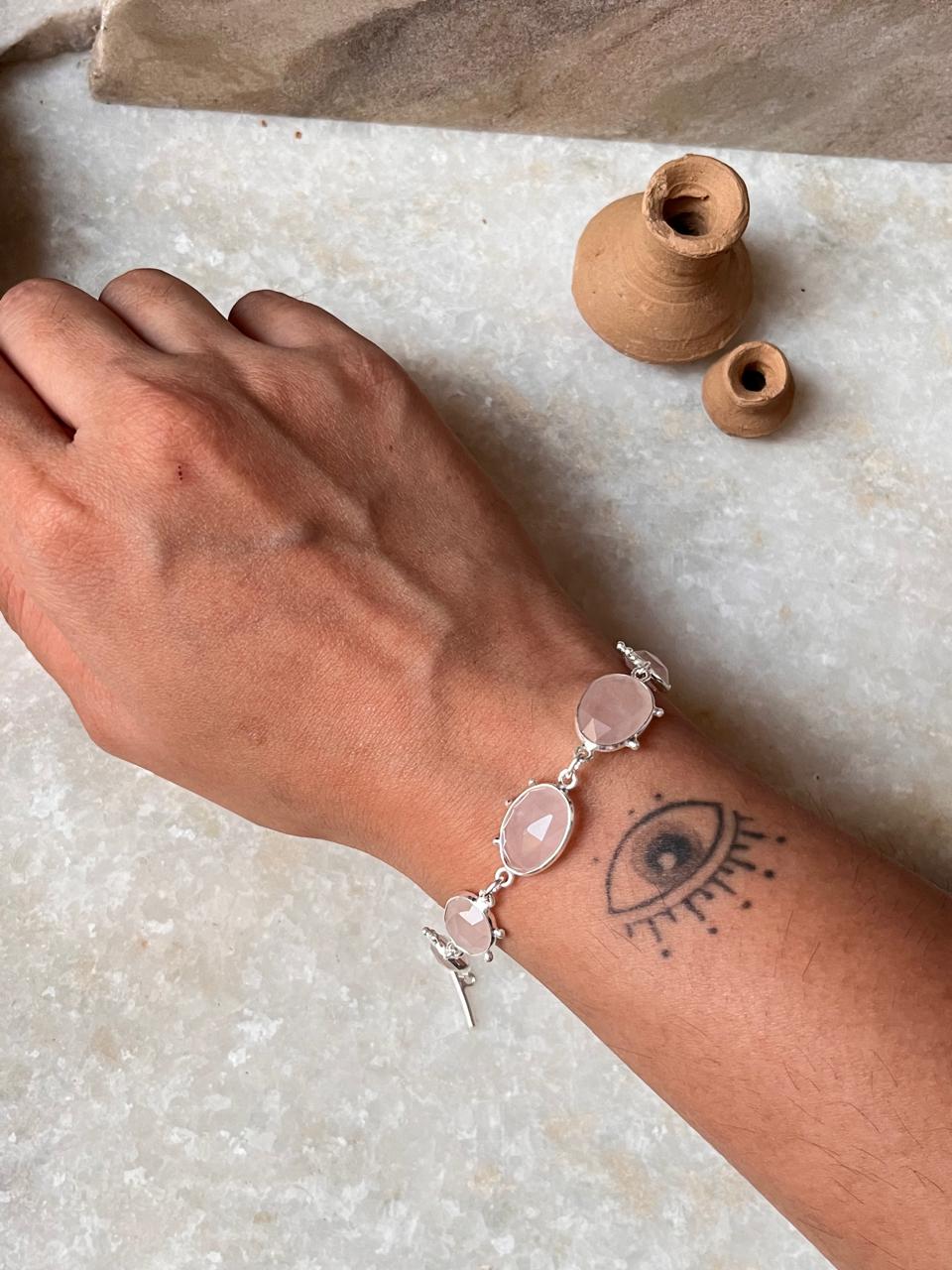 Rose Quartz 925 Sterling Silver Bracelet