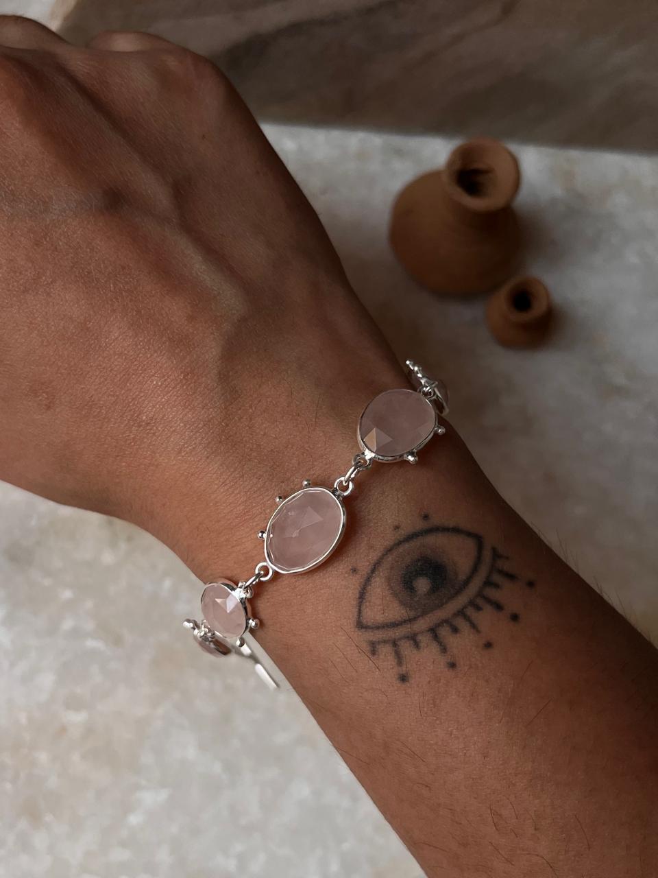 Rose Quartz 925 Sterling Silver Bracelet