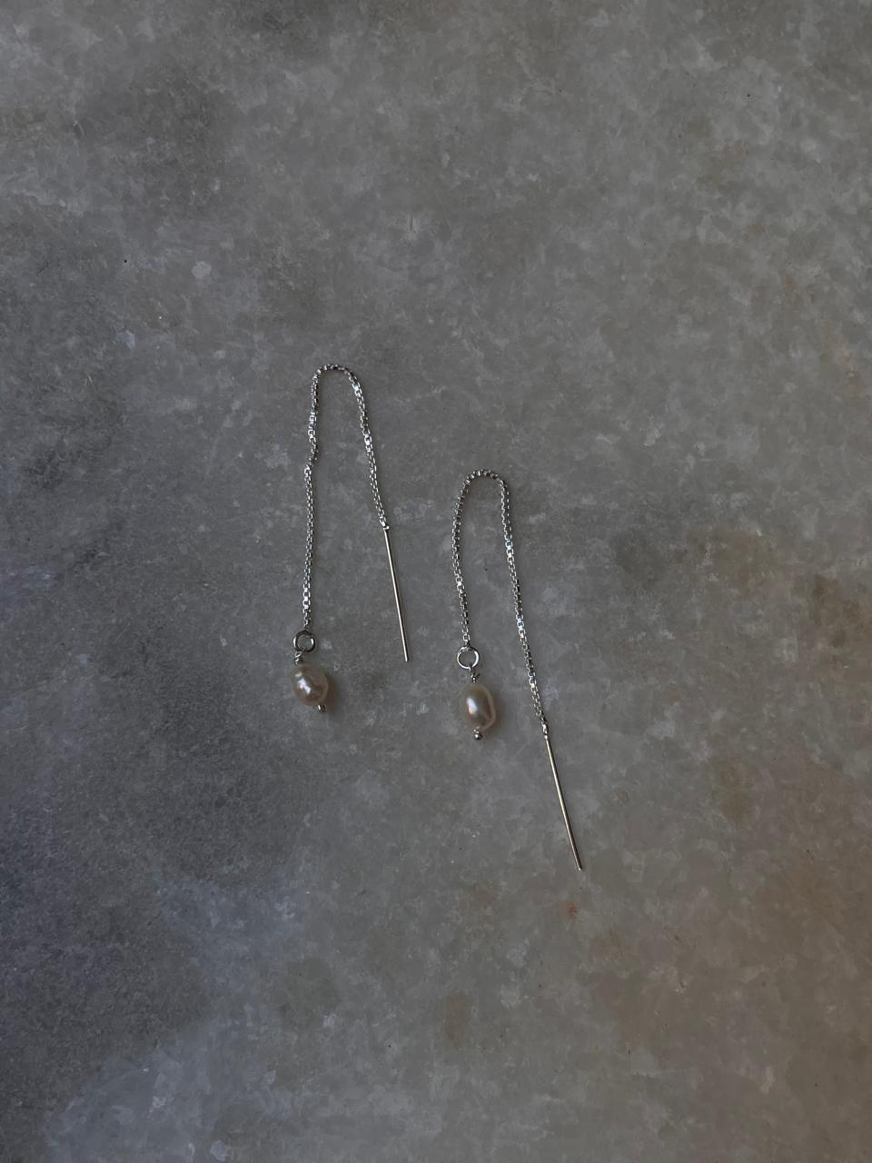 Fresh Water Pearl Handcrafted Threader/Sui Dhaga 925 Sterling Silver Earrings