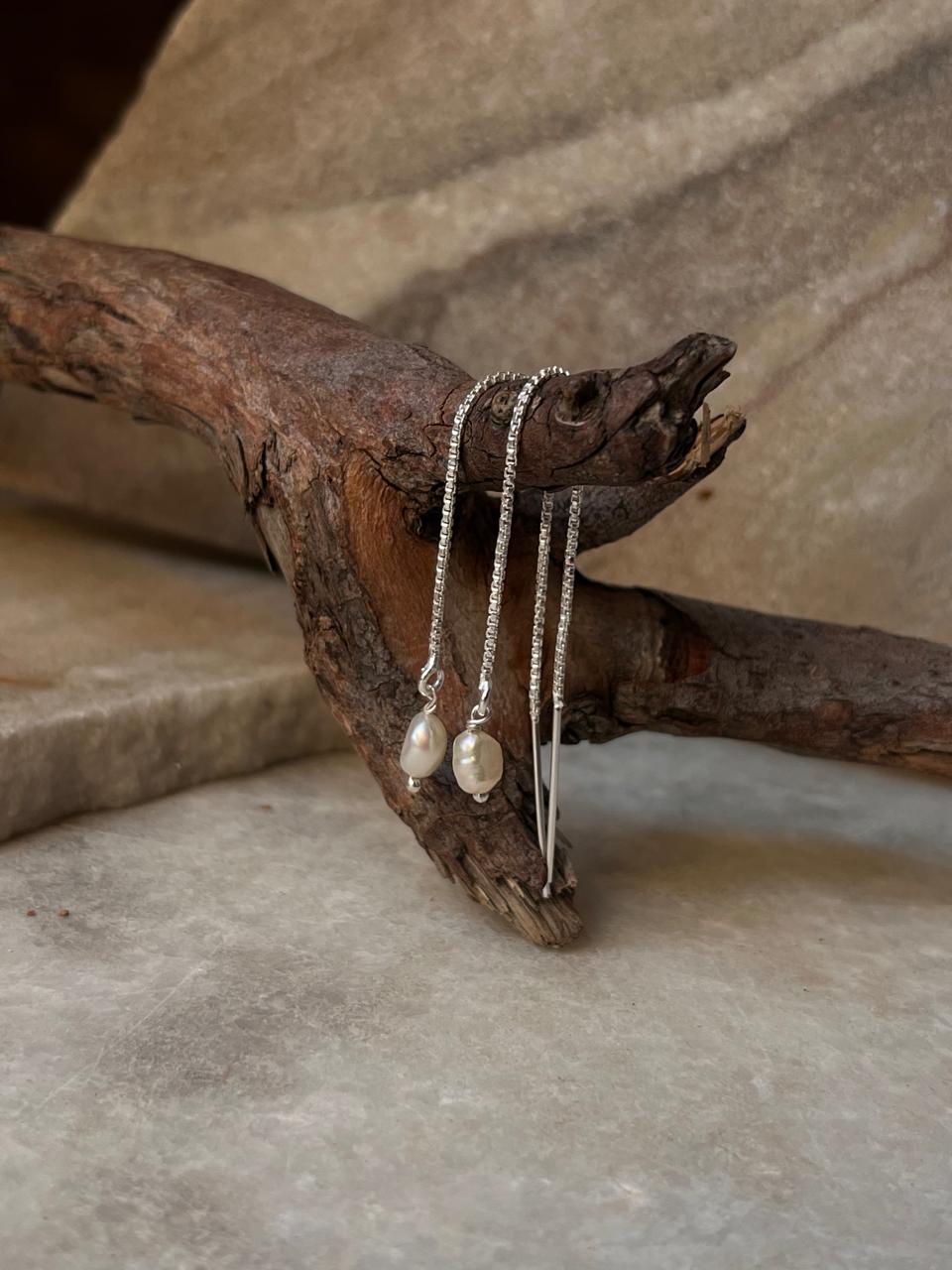 Fresh Water Pearl Handcrafted Threader/Sui Dhaga 925 Sterling Silver Earrings