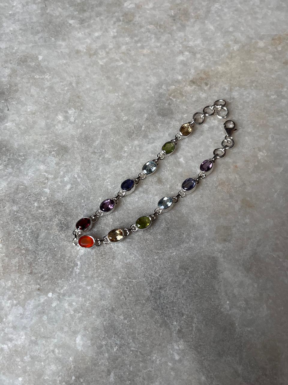 925 Sterling Silver Bracelet with Seven Chakra Oval Stones