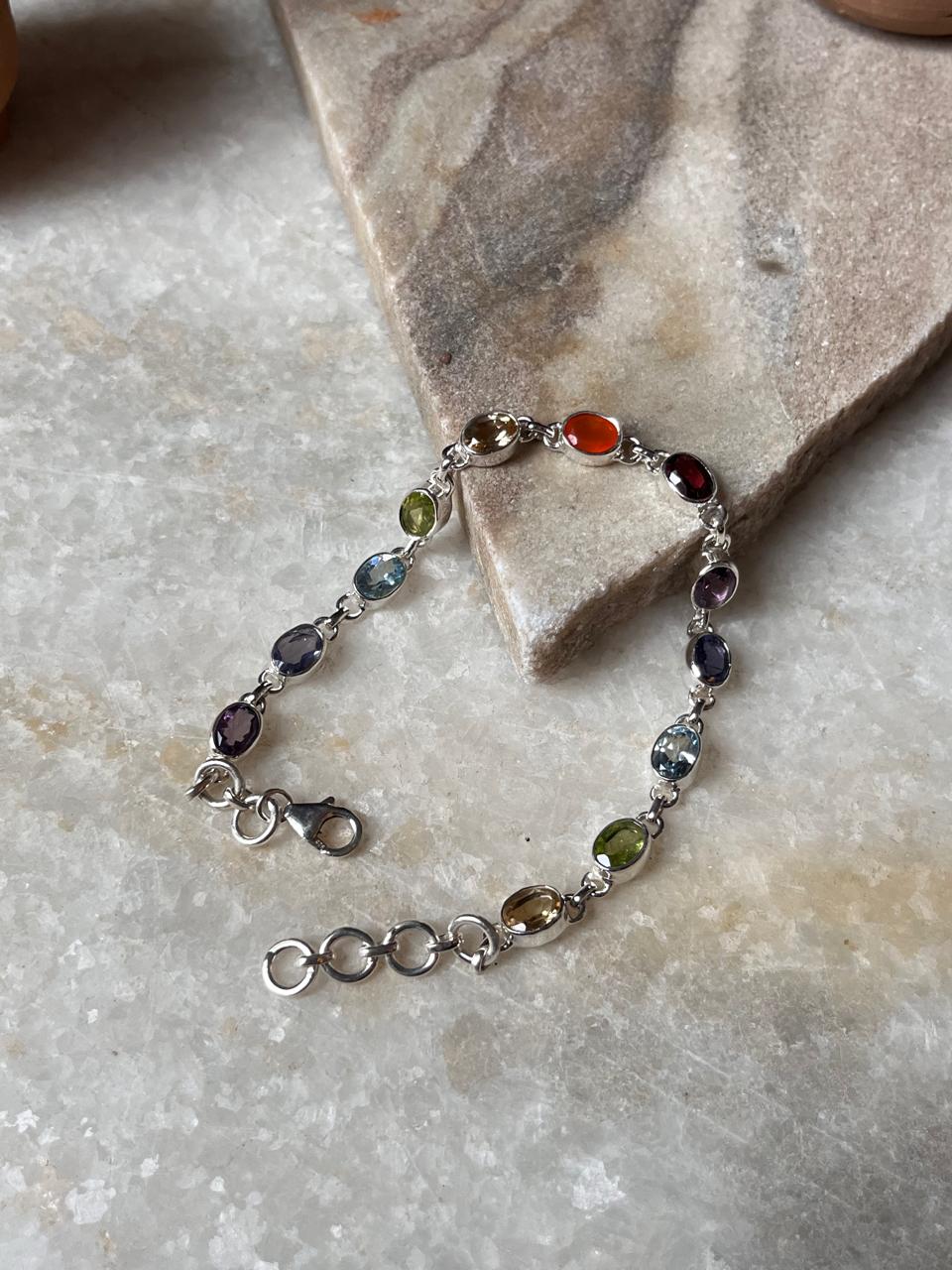 Oval Chakra Stone Bracelet in Sterling Silver