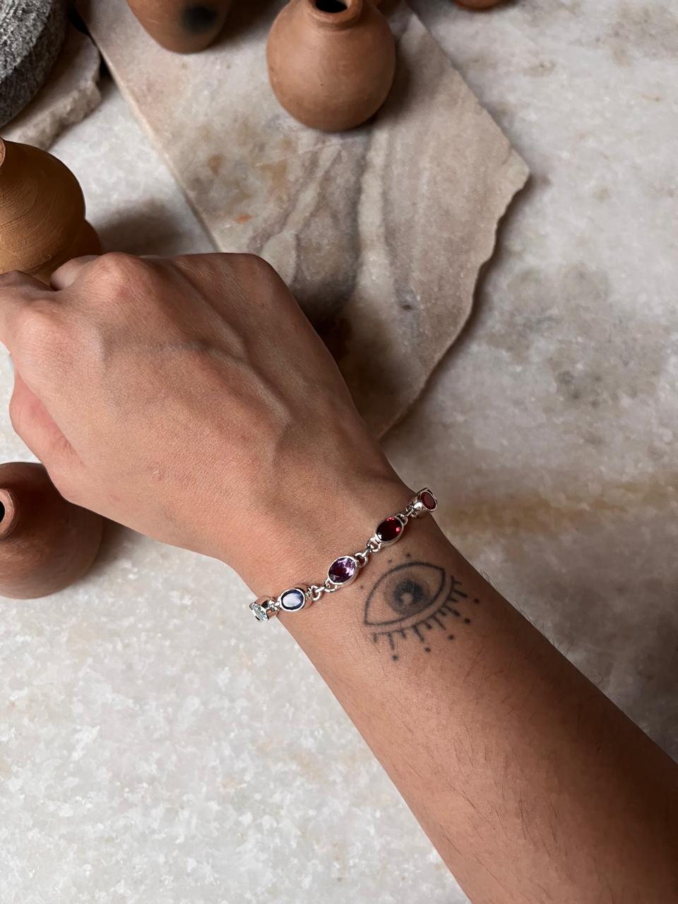 Seven Chakra Energy Healing Bracelet in Sterling Silver