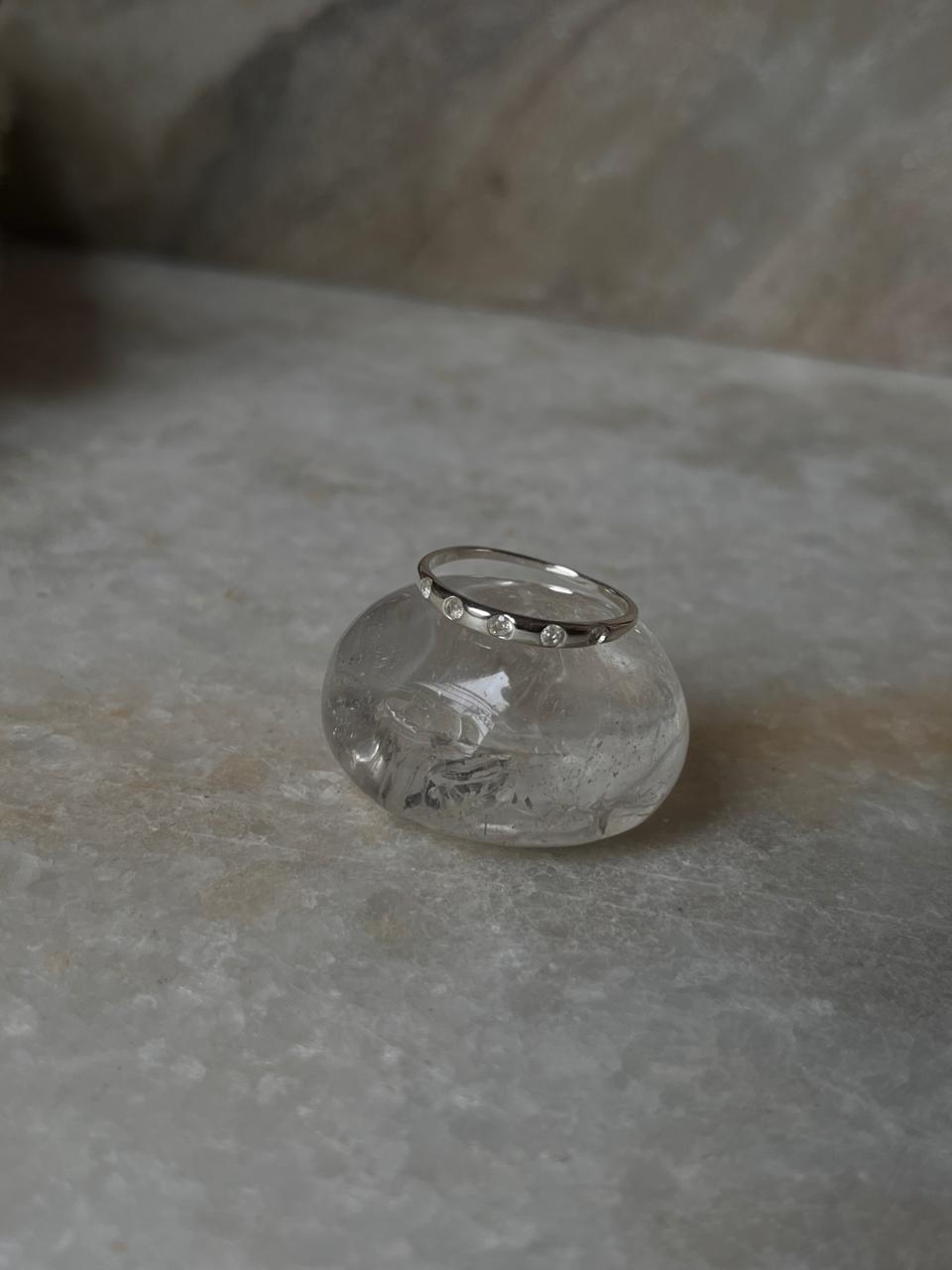 White Topaz Eclipse Band 925 Sterling Silver Ring