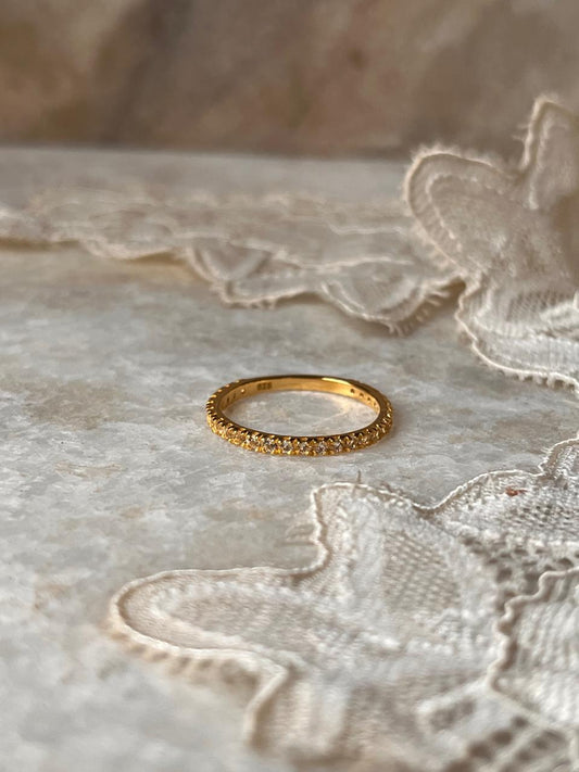 Gold Vermeil White Topaz Full Eternity Band Ring in 925 Sterling Silver