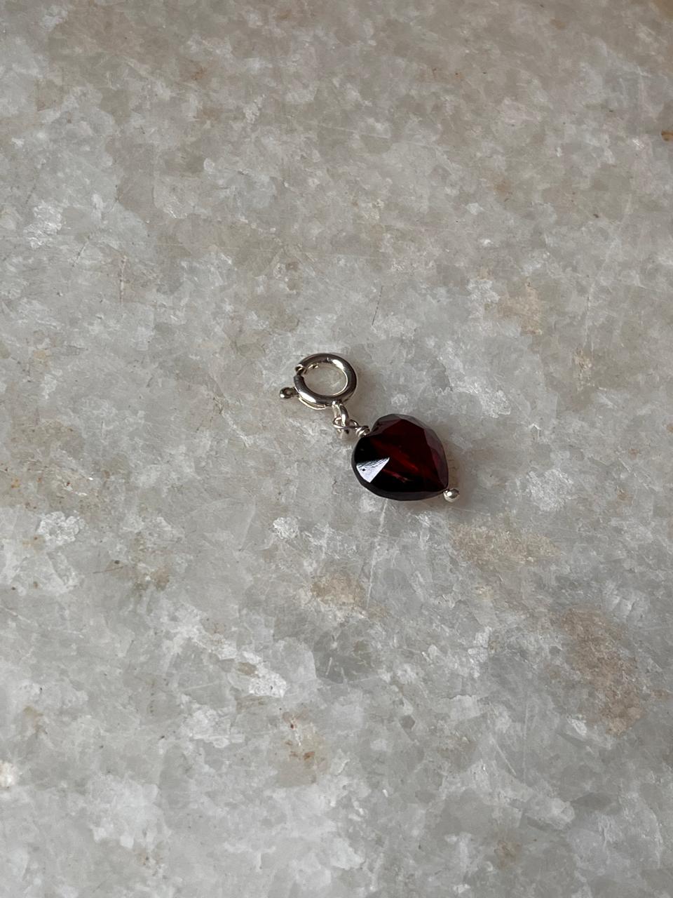 Sterling silver charm with love heart garnet