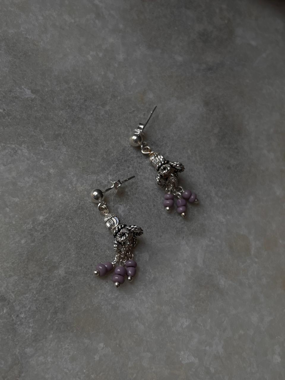 Delicate lavender jhumka earrings handmade in silver