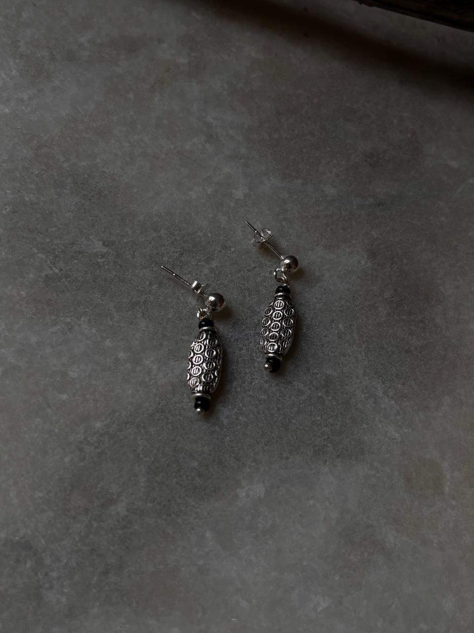 Bohemian style silver studs with black beads
