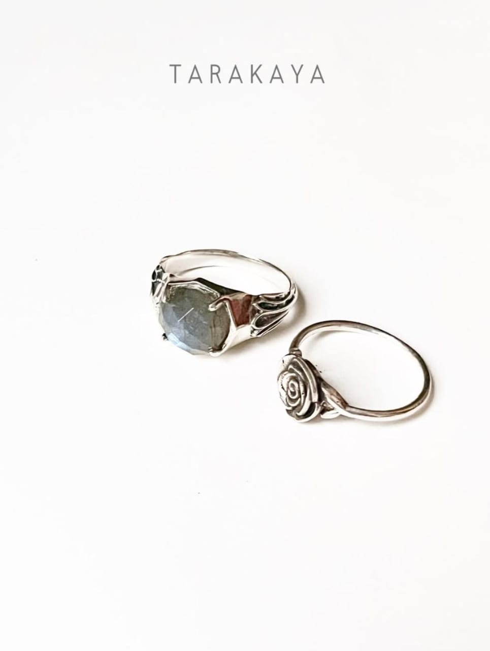 Labradorite Vintage Goth Checker & Love Rose Enchantment Stack 925 Sterling Silver Ring