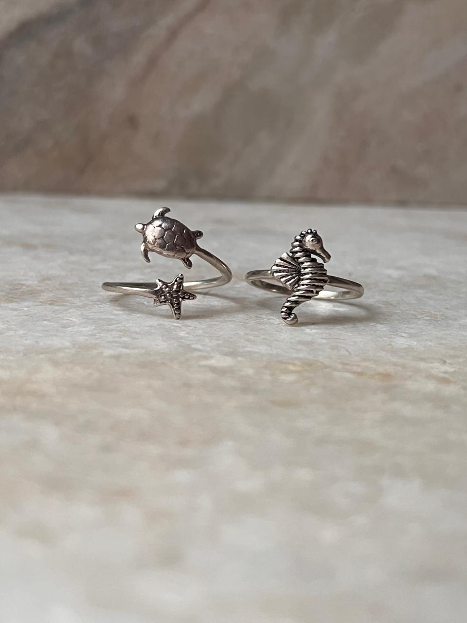 Marine Life Adjustable Stack Ring Set in Sterling Silver