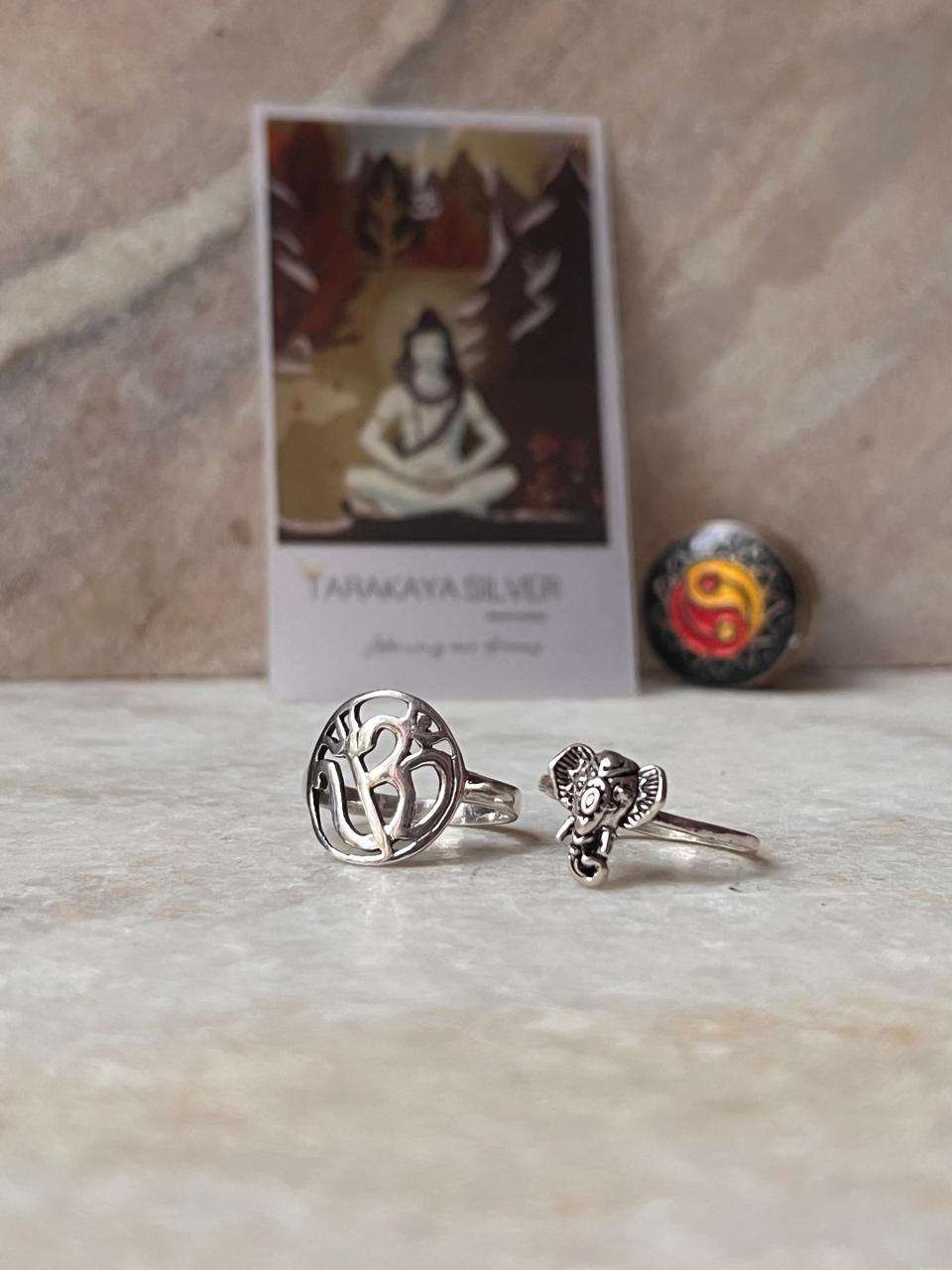 Handcrafted 925 Silver Stack Rings with Aum, Trishul, and Boho Elephant