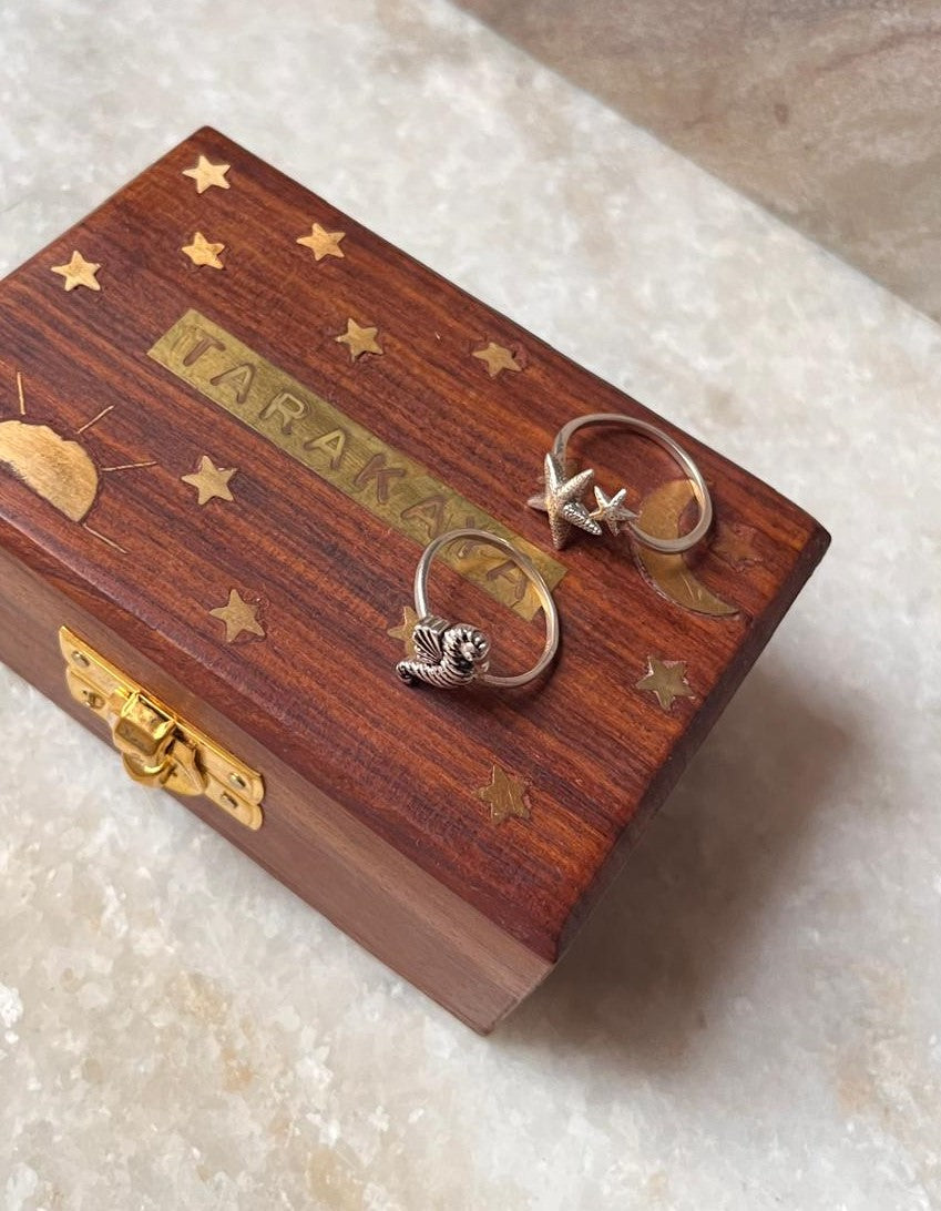 Handcrafted 925 Sterling Silver Adjustable Starfish and Seahorse Rings
