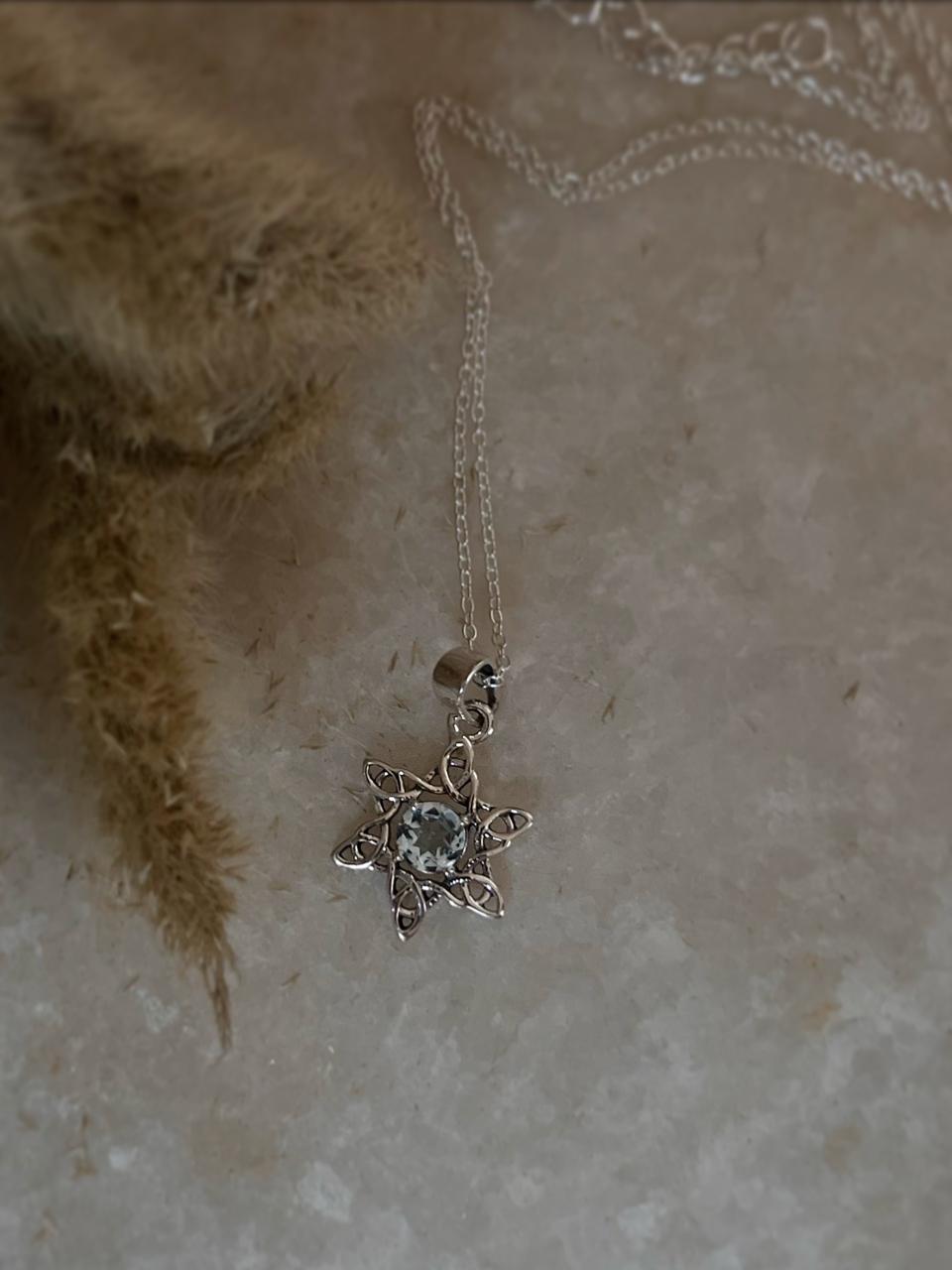 Blue Topaz Sun Celtic Knot 925 Sterling Silver Necklace