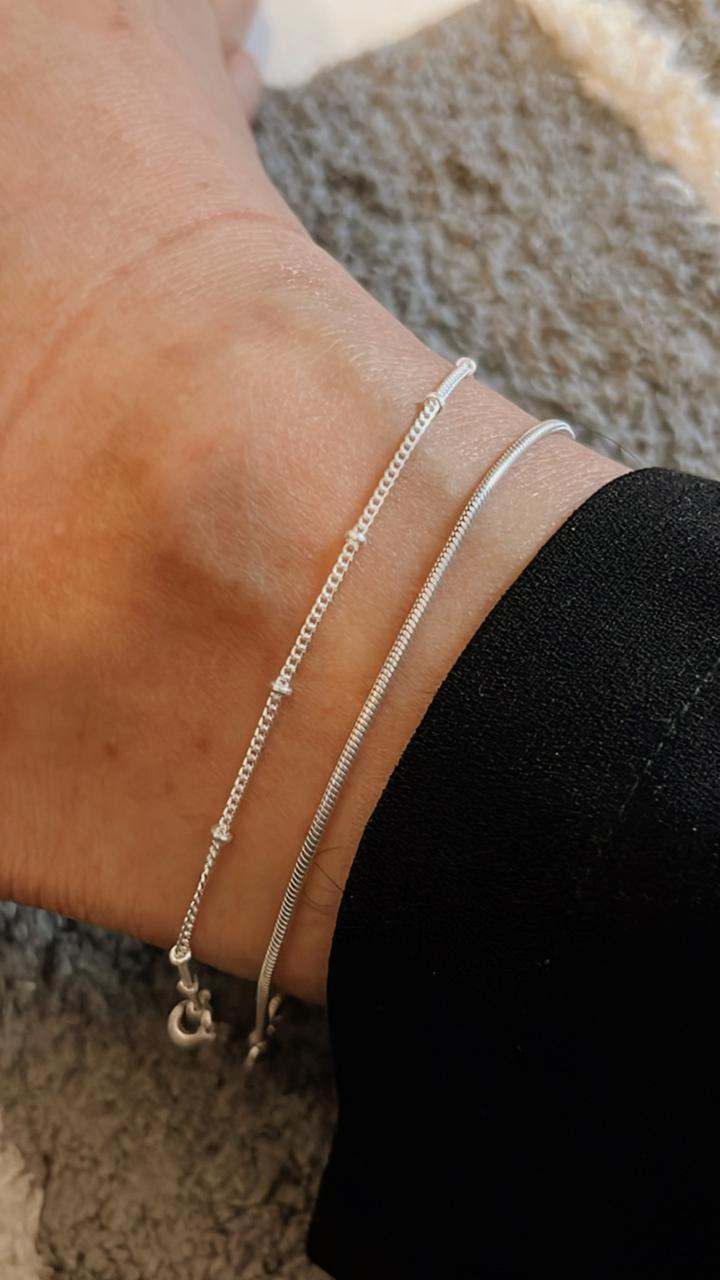 Handmade sterling silver cable dot anklet for women