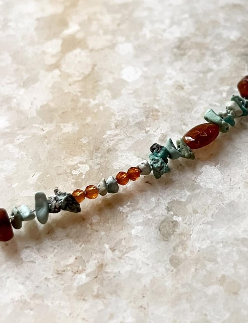 Natural Turquoise Chips, Hessonite & Brown Tourmaline Handcrafted 925 Sterling Silver Bracelet