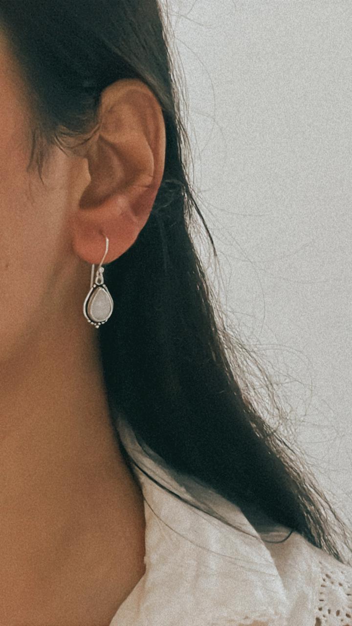 Moonstone Pear Boho Hook 925 Sterling Silver Earrings