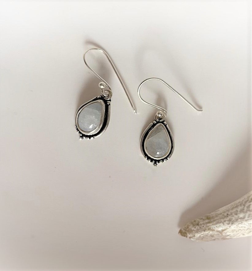 Moonstone Pear Boho Hook 925 Sterling Silver Earrings