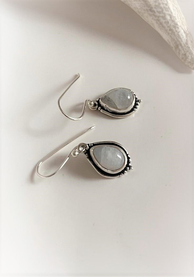 Moonstone Pear Boho Hook 925 Sterling Silver Earrings