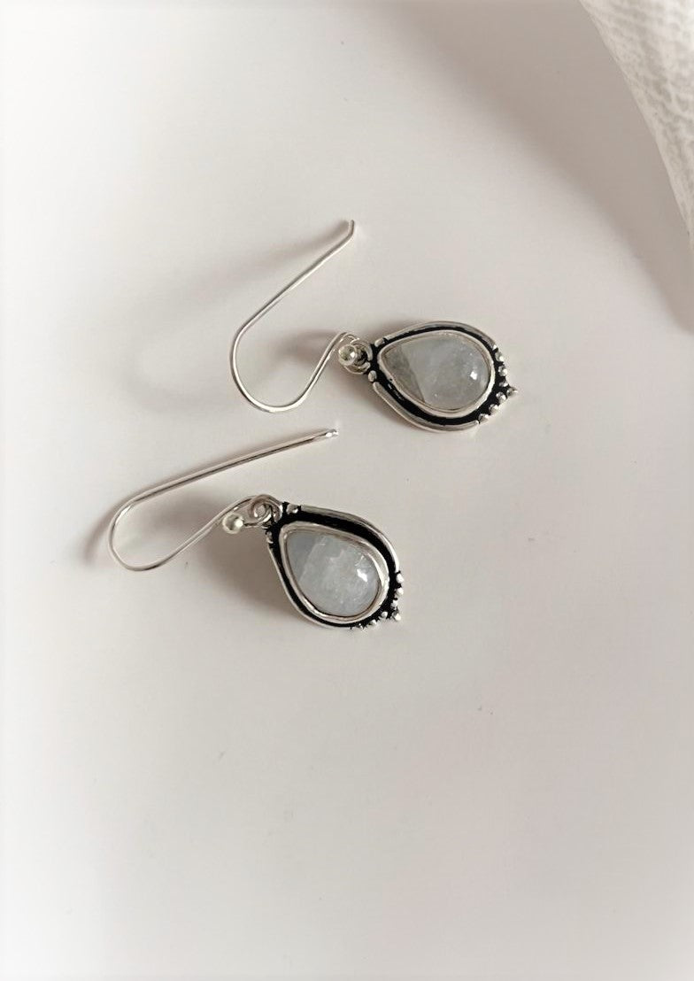 Moonstone Pear Boho Hook 925 Sterling Silver Earrings