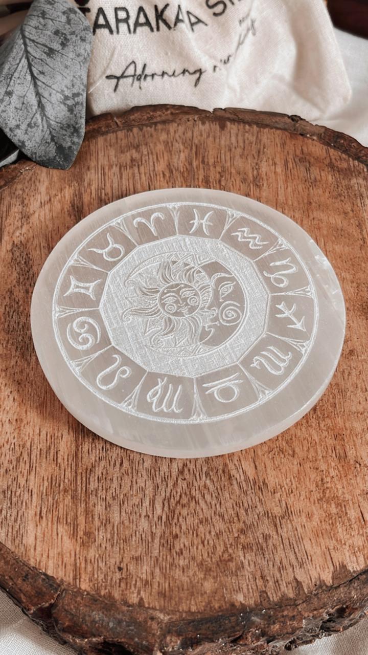 Zodiac selenite charging plate for energy alignment