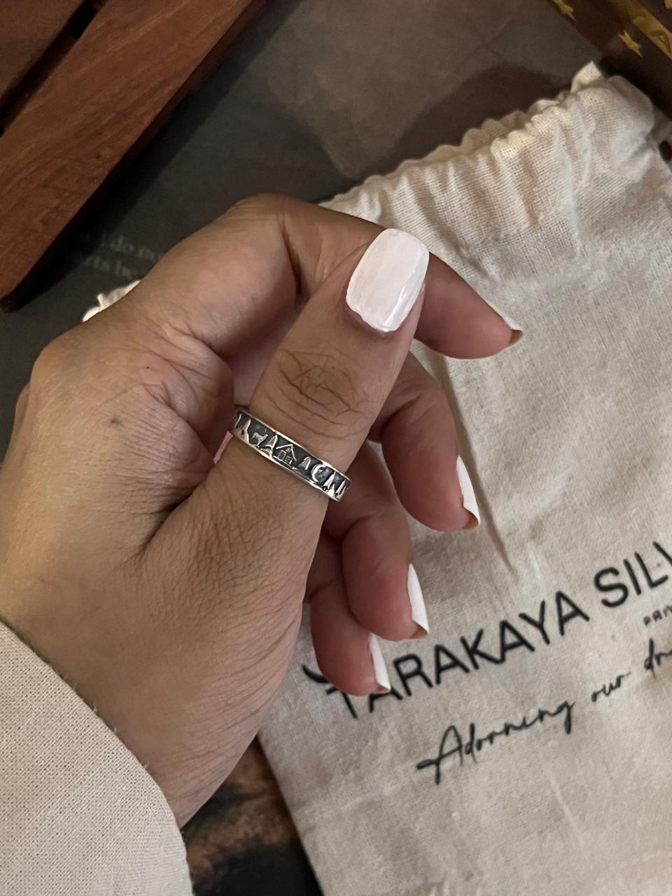 Nature-Inspired Adjustable Silver Ring with Reindeer, Moon, and Forest Design