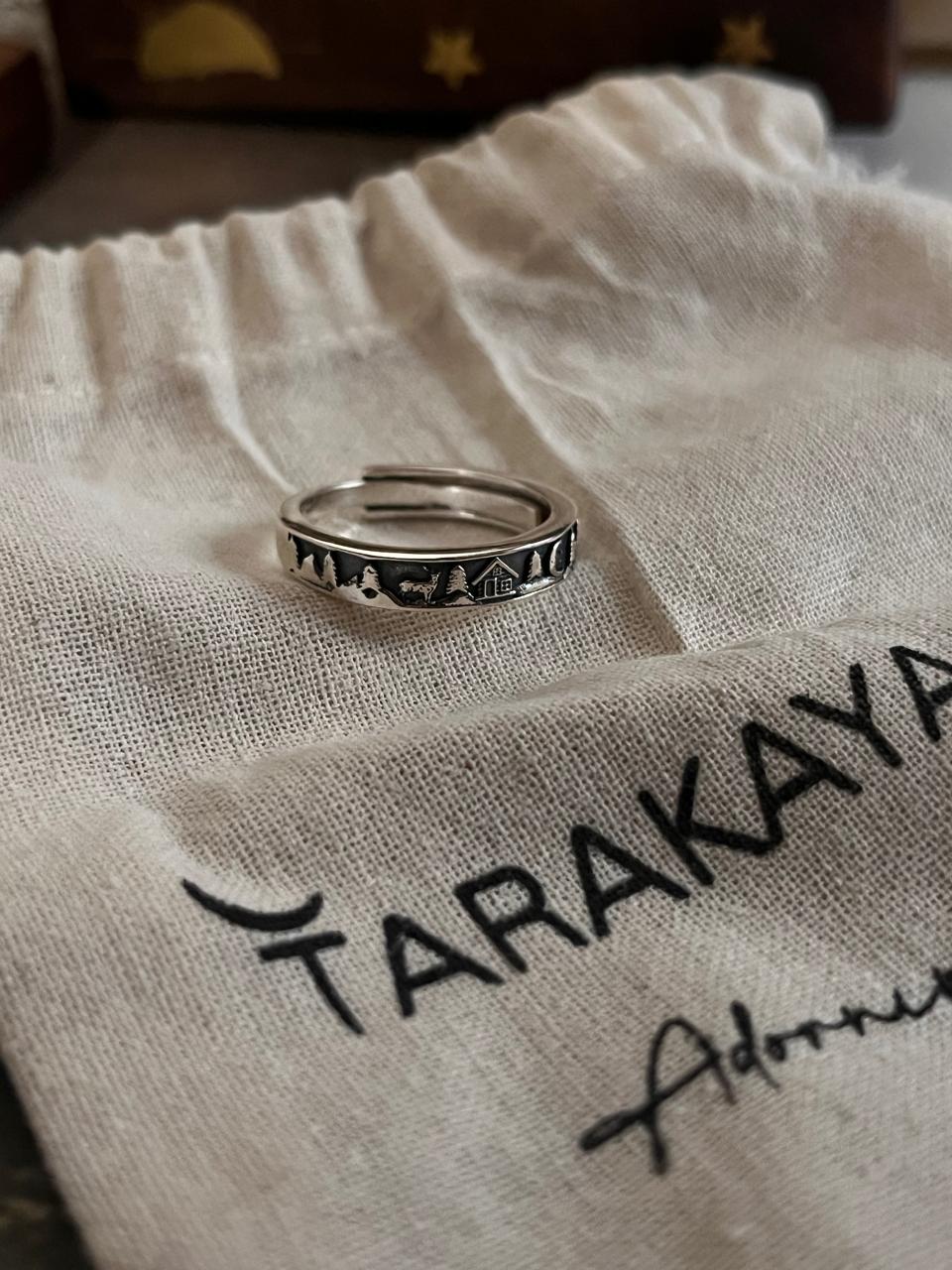 Magical Adjustable Silver Ring with Moon, Forest, and Reindeer Symbols