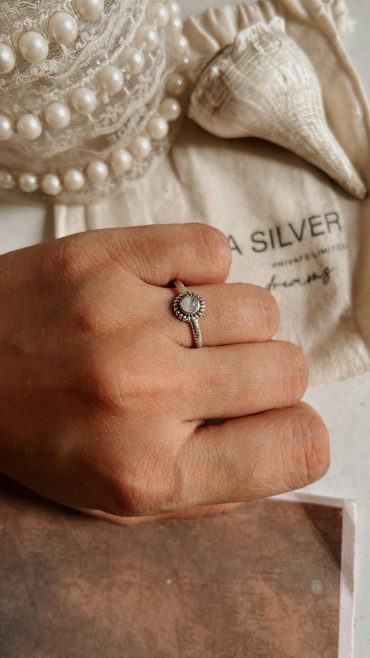 Handcrafted Moonstone Round Silver Stackable Ring