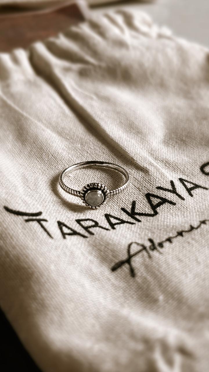 Boho Style Moonstone Round Stackable Silver Ring