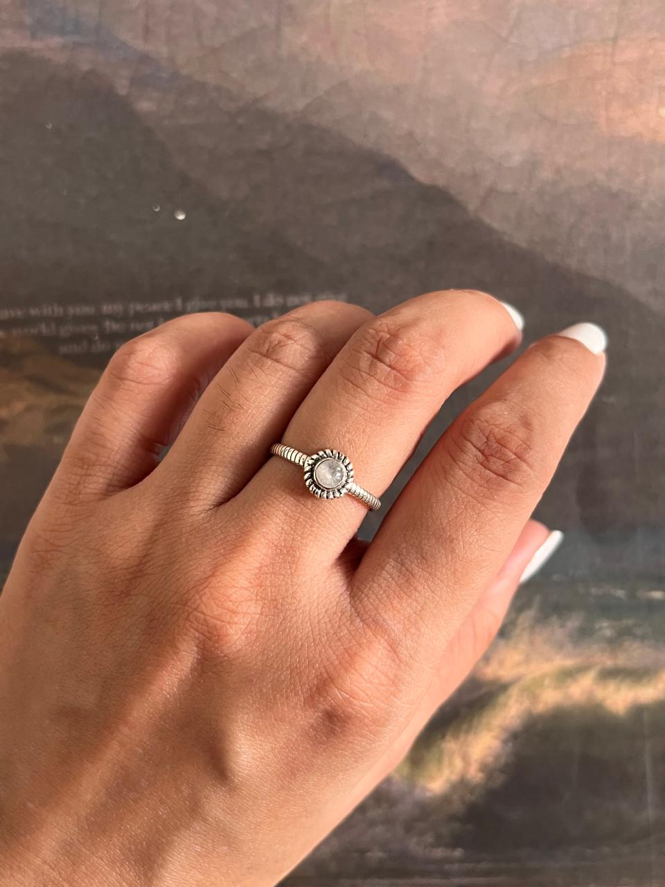Sterling Silver 925 Moonstone Boho Ring for Stacking
