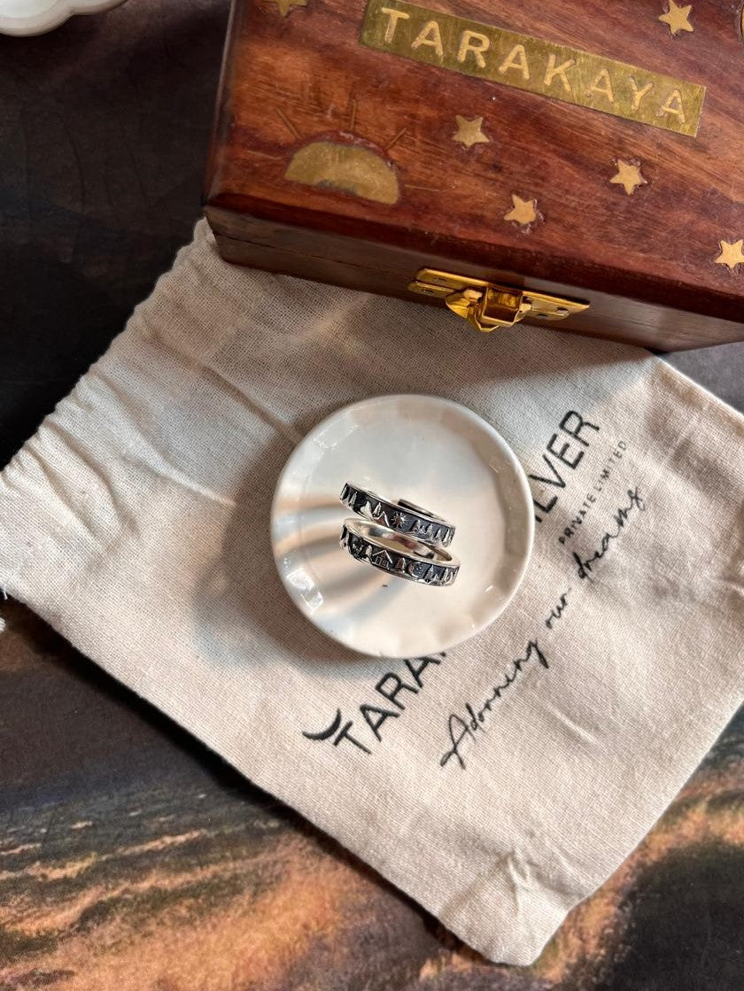 Romantic Adjustable Silver Ring with Nature and Adventure Motifs